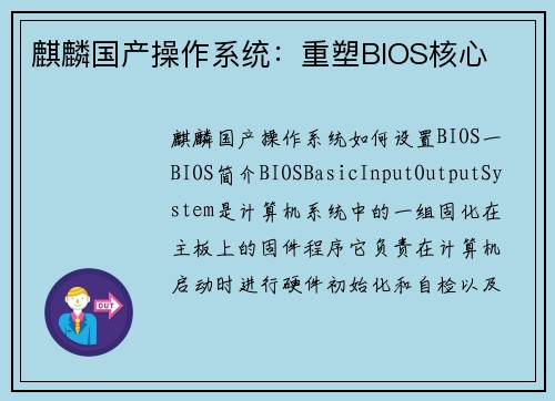 麒麟国产操作系统：重塑BIOS核心
